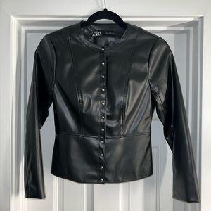 Zara Faux/Vegan Leather Black Jacket, Silver Studs, Size XS, extra small
